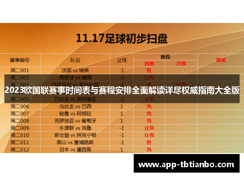 2023欧国联赛事时间表与赛程安排全面解读详尽权威指南大全版